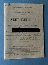 Livret militaire réserviste Marin Marine Nationale guerre 39-45