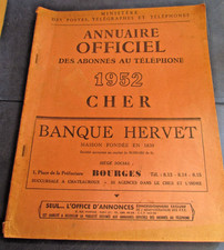ANNUAIRE OFFICIEL des Abonnés au Téléphone 1952 - CHER-  pubs