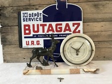 ? Art déco Grande Pendule Mécanique En Marbre Crème Décor Cerf Bronze 1930 ??