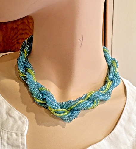 Collier choker tressé perles - collier,