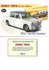 DINKY TOYS Fiche + Certificat FIAT 1200 GRANLUCE Dinky Toys 531 Atlas