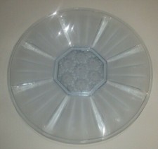 GRAND PLAT PLATEAU COUPE ART DECO DECOR FLEURS STYLISEES EN VERRE TEINTE BLEU