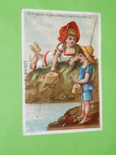 CHROMO 1890-1910 CONFECTION BRIVOT DIJON JEU PLAGE MER ENFANTS PECHE A LA LIGNE