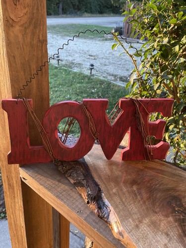 Rustic wood hanging love - wood,