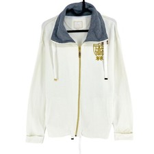 LA MARTINA Femme Blanc Fermeture Éclair Col Montant Polaire Pull Taille 3/M