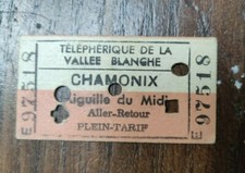 Ticket ancien Téléphérique Chamonix Aiguille du Midi Vallée Blanche Haute-Savoie