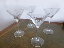4 ANCIENS VERRES à Martini Cocktail Coupes Champagne En Cristal Gravé en creux