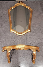 MIROIR MURAL BAROQUE DORE ET SA TABLETTE