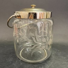 Pot à biscuits en verre à décor de fleurs et feuilles (H : 17.5 cm)