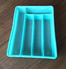 Range-couverts 5 compartiments vintage ou ancien plastique Bleu-vert années 60