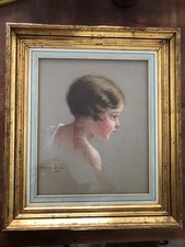 JOLI PASTEL ENCADRÉ  " PORTRAIT DE JEUNE FILLE " signé LIMOZIN-BALAS 1936