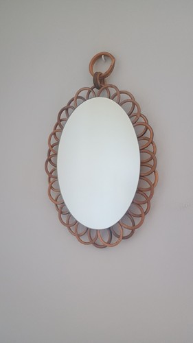 Miroir ovale vintage rotin