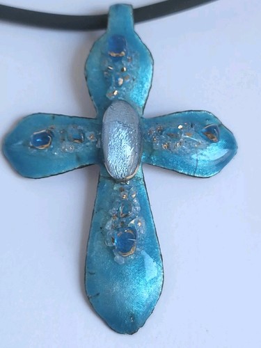 Pendentif croix cuivre émaux - pendentif,