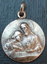 Médaille religieuse communion "Jésus et St Jean / 5 mai 1921" Grav. Dropsy