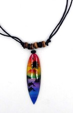 Collier surf surfer planche de surf en bois peint motif dauphin palmiers Hawai