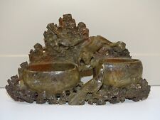 -BEL ENCRIER ANCIEN PIERRE DE LARD SINGE & OISEAUX  COLLECTION INKWELL CHINE  D