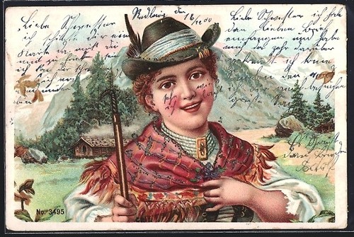 Lithographie femme costume - lithographie,