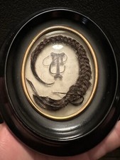 Ancienne cadre victorienne reliquaire deuil cheveux XIX eme