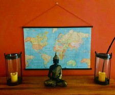Affiche en tissu carte du monde, tapisserie textile carte du monde, cintre ca...