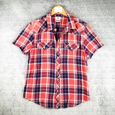 Lee Chemise Western Homme L Rouge Bleu Coton Carreaux Manches Courtes Pearl Snap