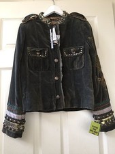 GINGER COUTURE MILANO VELVET COTTON GREEN SEQUIN BEAD MILITARY BLAZER JACKET M 