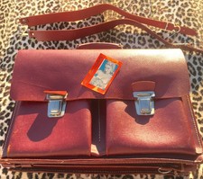 FRENCH 1950s LEATHER SCHOOL BAG / SATCHEL / BACKPACK~MADE IN FRANCE~MINT VINTAGE