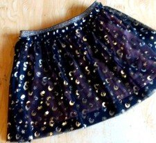 JUPE 5 ANS NOIRE PLISSEE VOILE NOIR LUNES ETOILES ARGENTEES DOUBLURE ROSE NEUF