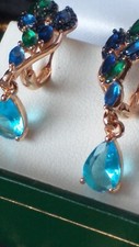 Boucles d'oreilles vintage années 1990 en or laminé 14 ct aigue-marine - poin...