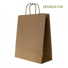 50 SACS PAPIER KRAFT BRUN POIGNEES TORSADEES FICELLE 18X8X22 CM CADEAU