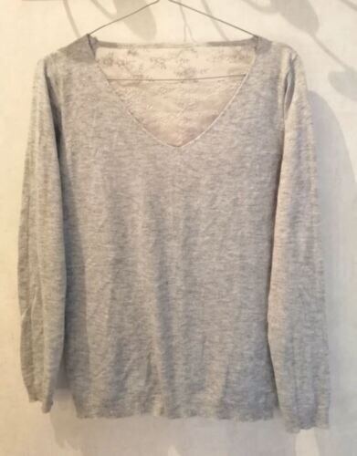 Pull gris dos - , dentelle