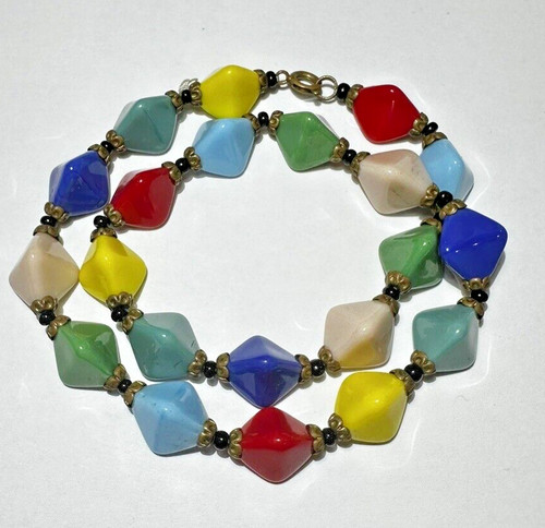 Collier vintage verre art - en,