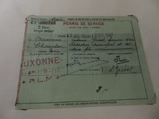 Billet train PARIS LYON MEDITERANNEE Permis de service 1937 AUXONNE CHARENTON