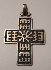 Bijou Croix Pendentif Vintage Argent 925 Style Ethnique Taxto Soleil Stylé #AJK3