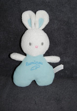 🍀Peluche Doudou Lapin LUMINOU Bleu Blanc Carotte Hochet Grelot 20 Cm TTBE