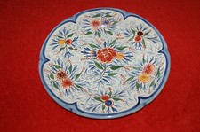 Ancienne assiette - plat de service très coloré fleurs dominance bleu - plat 