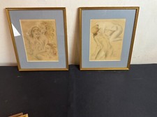 Tableau 2 gravures Ancien à Identifier Portrait Femme Nu Nue Peinture Erotica