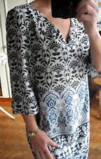 Robe 123 1.2.3  t 40 manches 3/4 coloris lumineux bleu blanc noir satinée