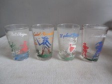 4 ANCIENS VERRES A APERITIF verrerie SOUCHON NEUVESEL décor chansons enfantines