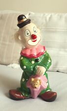 TIRELIRE CLOWN année 1980 PORCELAINE FAÏENCE & SON PETIT CHIEN DANS LE PARAPLUIE