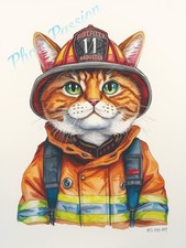 Photo A4 Chat pompier uniforme