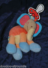 Peluche Doudou Eléphant Multicolore NATTOU Oasis Hochet Tétine PM 15 Cm TTBE