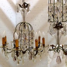 Lustre cage / Lustre a pampilles / Lustre ancien / Chandelier