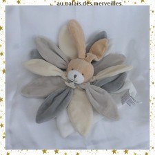 Doudou Lapin Plat Carré Pétales Beige Taupe Collector Doudou Et Compagnie