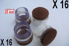 Lot de 16 Embouts Bouchons Patin + Feutre PVC Souple Diam 25mm Pied Chaise Table