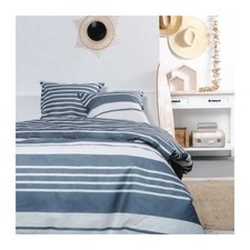 Housse de couette 2 personnes -TODAY - 240x200 cm - 100% Coton - Bleu et Blanc