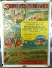 Belle Affiche Ancienne Entoilee  Saison d'Hiver 1892:1896 Biarritz Arcachon  ...