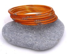 6 bracelets bracelet Bollywood Orient Sari orange bijoux de bras paillettes Inde 