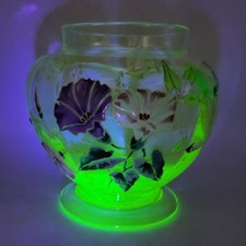 Vase verre soufflé coloré ouraline jaune émaillé décor floral Legras Art Nouveau