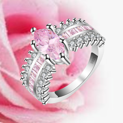 7bague zircone cubique rose - -,