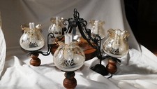 Lustre bois et fer forgé 5 globes en verre (6 appliques assorties disponibles)